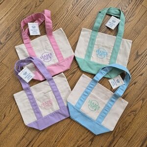 Trader Joes Mini Canvas Tote Bag Set - Pink, Green, Purple, Blue